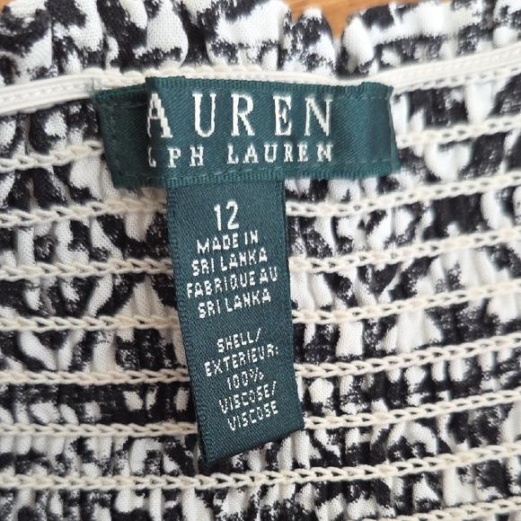 {Lauren Ralph Lauren} Black White Tiered Smocked Ruffle Mini Skirt (Size 12) - Picture 7 of 8